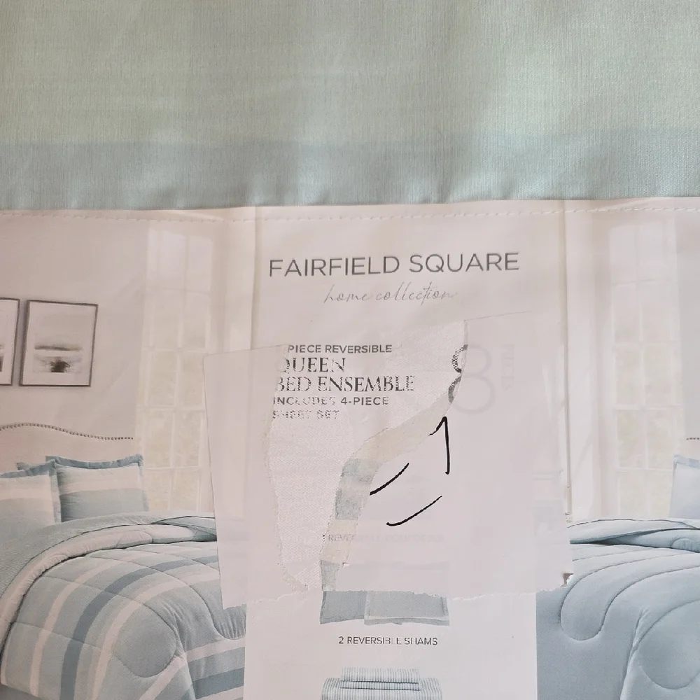 Fairfield Square Queen Austin Stripe/Solid Reversible 8 Pc. Comforter Set-Blue